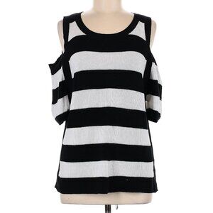 TWO by Vince Camuto Black and White Cold Shoulder Short Sleeve Sweater